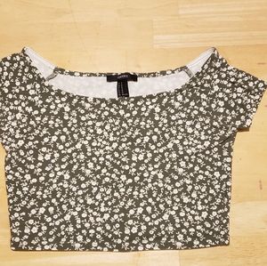 Green Floral Print Crop Top